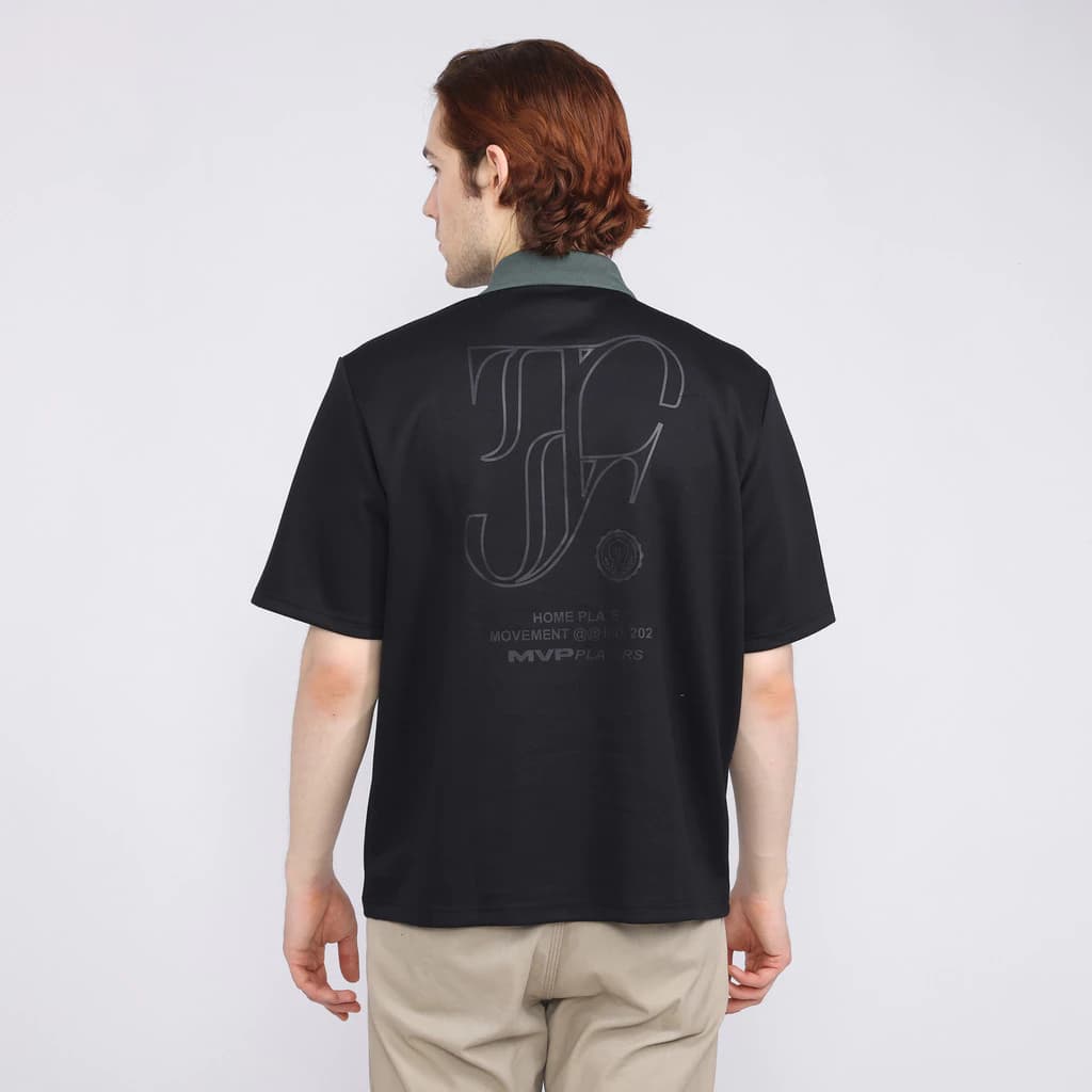 FACILITY Baseball Collection - Kaos Polo Zipper Josh Oversize Tee - Black lifestyle